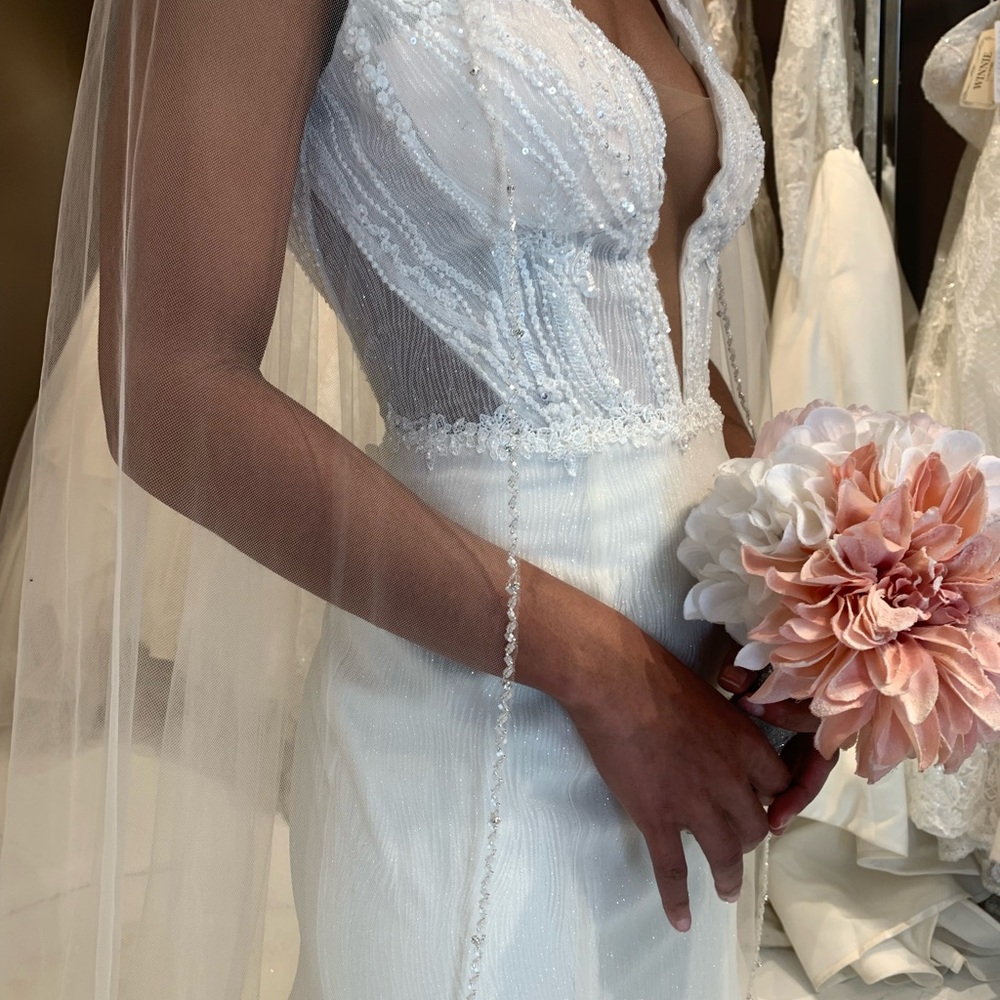 Winnie Couture White Sleeveless Plunge Wedding Gown
